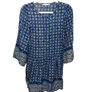 roberta roller rabbit blue white indian block print tunic top XS
